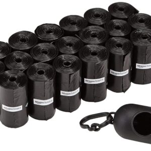 Amazon Basics Dog Poop Bags with Dispenser, 300 Count, Enhanced for Guaranteed Leakproof, Unscented, Includes Leash Clip