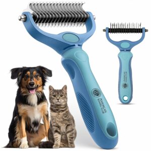 American Kennel Club Double-Sided Grooming Rake – Dematting & Deshedding Tool for Dogs & Cats – Stainless Steel Undercoat Rake for Long Hair & Thick Coats – Reduces Shedding,...