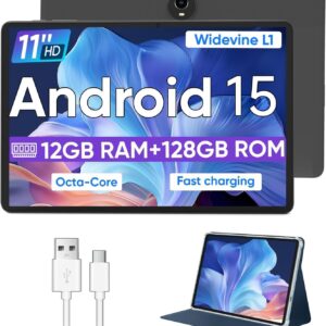 Android 15 Tablet,11 Inch Tablets with Octa Core Processor, 12GB RAM + 128GB ROM 1TB Expand, Widevine L1, 8000mAh Battery, 2.4/5Ghz Dual Band WiFi/GPS/FM Radio,5/8MP Cameras,...