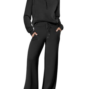 ANRABESS Women 2 Piece Outfits 2025 Fall Fashion Airport Wide Leg Pants Lounge Set Leisure Travel Vacation Clothes Sweatsuits
