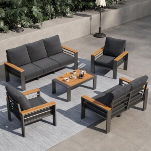 Aoxun Aluminum Outdoor Patio Furniture Set, 7 Seats Outdoor Sectional with Coffee Table, Patio Conversation Sets with Upgraded Armrests and Cushions for Backyard, Garden and...