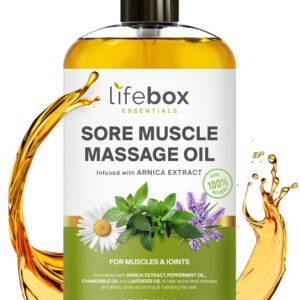 Arnica Sore Muscle Massage Oil โ 100% Pure & Natural - Massage Therapy for Muscles & Joints โ Body Oil Infused with Arnica Extract, Lavender Oil, Peppermint Oil & Chamomile Oil...