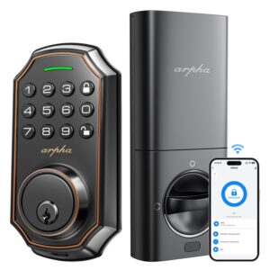 Arpha Keyless Entry Door Lock, WiFi Smart Keypad Front Door Deadbolt, Supports Amazon Alexa Voice Control, Google Assistant, Online App Control, Anti-Peeping Password, One-Time...