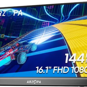 ARZOPA 16.1'' 144Hz Portable Gaming Monitor, 106% sRGB 1080P FHD Kickstand Portable Monitor with HDR, Ultra Slim, Eye Care, External Second Screen for Laptop, PC, PS5, Mac,...