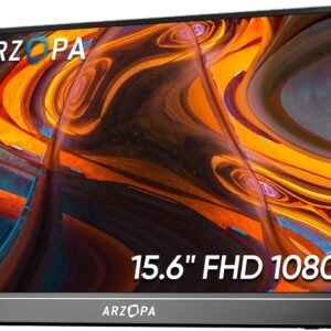 ARZOPA Portable Monitor 15.6'' FHD 1080P - Ultra-Slim Portable Laptop Monitor with Kickstand - IPS Display for PC, MAC, Phone, Xbox, PS5 - USB C & HDMI Connectivity - A1