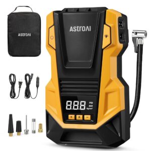 AstroAI AC/DC Tire Inflator Portable Air Compressor for Car, Air Pump for Car Tires, Car Accessories 150PSI with LED Light for Cars, Balls, Motorcycles, and Other CZK-3666 Yellow