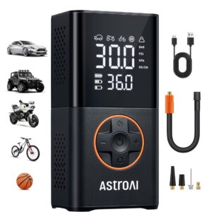 AstroAI L7 Tire Inflator Portable Air Compressor Cordless Mini Bike Pump with Digital Dual Values Display, 150 PSI Car Tires Air Pump with LED Lights&Pressure Gauge for Auto,...