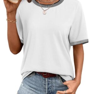 ATHMILE Womens Short Sleeve Tops Striped Color Block T Shirts Summer Crewneck Loose Casual Tee 2025