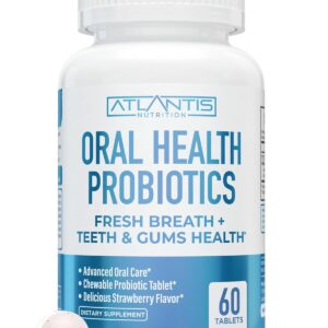 Atlantis Nutrition Oral Probiotics Chewable Tablet - Dental Probiotic for Gum Care & Teeth Care - Bad Breath Treatment for Adults - 3 Billion CFU Probiotic Blend - Strawberry...