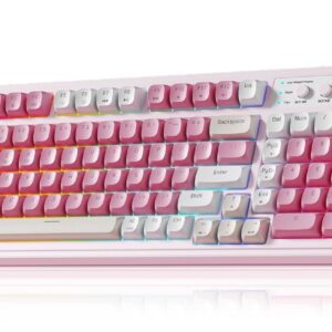 AULA 99 Key Keyboard, Wireless Gaming Keyboard Bluetooth Computer Keyboards Creamy Cute with Number Pad RGB Backlit Tri-Mode BT/2.4GHz/USB-C - Pink