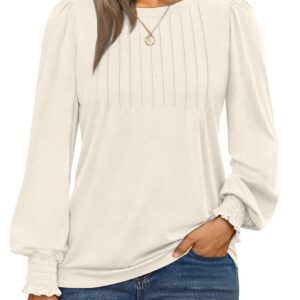 AUTOMET Long Sleeve Shirts Womens Pleated Business Casual Blouses with Smocked Cuffs