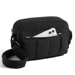 BAGSMART Cross Body Purse, Mini Crossbody Bags for Women Travel Purse, Puffy Shoulder Handbag Wallet with RFID Blocking Slots, Black-small