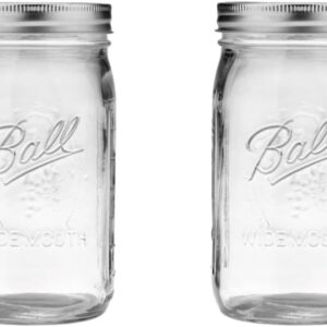 Ball Wide Mouth Glass Mason Jars with Lids and Bands, Used for Canning, Pickling, Juice, Jam, Jelly, Quart Size 32 Ounce (Pack of 2)