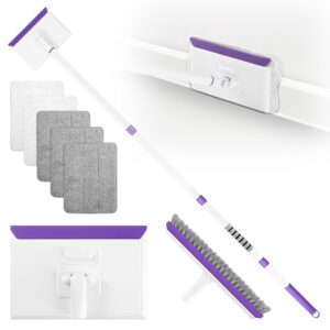 Baseboard Cleaner Tool with Handle 2.0, 60" Extendable Long Handle, Dust Trapping and Locking, 5 Reusable Pads, Purple Base Boards Cleaning Tool for Moldings, Wall, Floor,...