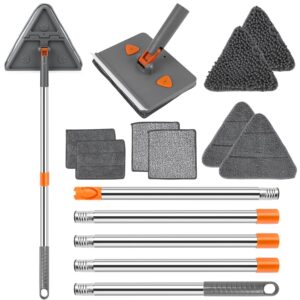 Baseboard Cleaner Tool with Handle, Folding Wall Mop with 83" Extension Pole, Swivel Wall Cleaner Mop with Squeegee, 8 Reusable Pads for Baseboard, Wall, Ceiling, Window, Floor,...