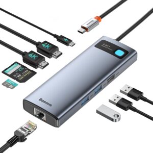 Baseus Laptop Docking Station Dual Monitor 4K@120Hz, 9 in 1 USB C Hub with 2 HDMI, 1000Mbps LAN, Max 85W PD, 3 USB, SD Card Reader, USB C Dock Compatible with iPhone...
