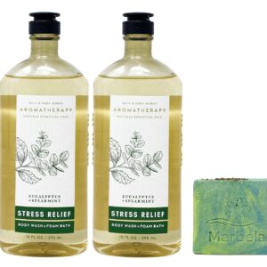 Bath & Body Works Aromatherapy Eucalyptus + Spearmint Stress Relief - 2 pack of Body Wash with a Fresh Forest Bar Soap - Full Size