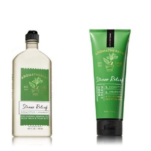 Bath Body Works ~ Aromatherapy ~ Stress Relief - Eucalyptus & Spearmint ~ Bundle ~ Body Wash & Foam Bath 10oz. & Body Cream 8 oz