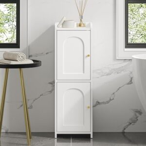 Bathroom Storage Cabinet, Corner Floor Cabinet with 2 Doors and Adjustable Shelf, Narrow Toilet Paper Cabinet, Bathroom Organizer for Small Spaces, White BC19913X