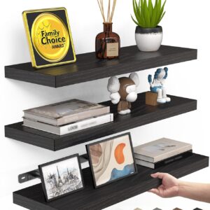 BAYKA Floating Shelves for Wall, Wall Mounted Rustic Wood Shelves for Bathroom, Bedroom, Living Room, Kitchen, Hanging Shelf for Books/Storage/Room Decor with 22lbs Capacity...