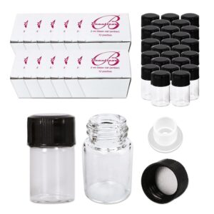 Beauticom 2ML Clear Glass Vial 144 Pieces - 1/2 DRAM (1/16 OZ.) Clear with Screw Caps with Orifice Reducer and Dropper Top