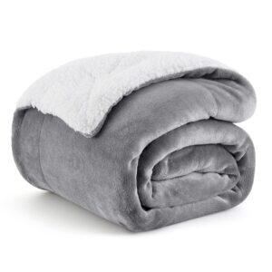 Bedsure GentleSoft Sherpa Fleece Throw Blanket for Couch - Thick and Warm Christmas Blanket for Winter, Soft Fuzzy Plush Throw Gift for Women, Grey, 50x60 Inches