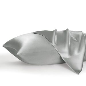 Bedsure Satin Pillowcase, Similar to Silk Pillow Cases Queen Size Set of 2, Cooling Pillow Case with Envelope Closure, Christmas Room Decor Gifts for Women Men, Silver Grey,...