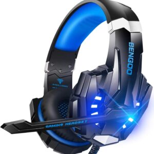 BENGOO G9000 Stereo Gaming Headset for PS4 PC Xbox One PS5 Controller, Noise Cancelling Over Ear Headphones with Mic, LED Light, 7.1 Surround Sound, Soft Memory Earmuffs for...