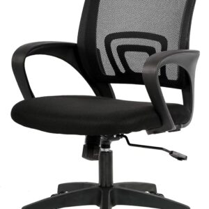 BestOffice | Ergonomic Office Chair | Mid-Back Swivel Desk Chair | Breathable Backrest & Lumbar Support | Adjustable Height | Sponge Seat | Rolling Wheels | Dark Black | for...