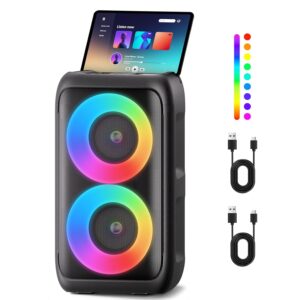 Bluetooth Speaker with 2 Rechargeable Wireless Microphone - Portable Party Speaker with Colorful Lights - Floorstanding Speakers Support TWS/AUX/USB/TF Card Ideal for...