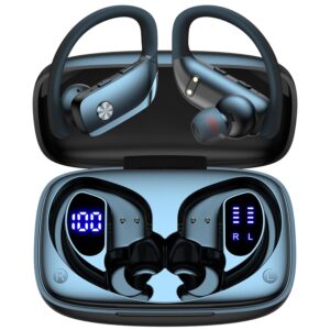 bmani Ear Buds Wireless Earbuds Bluetooth Headphones with 80H Playtime LED Display Case, Over-Ear Hook with Mic, Stereo Sound, Easy Button Controls, Sports Earphones for Running...