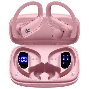 bmani Ear Buds Wireless Earbuds Bluetooth Headphones with 80H Playtime LED Display Case, Over-Ear Hook with Mic, Stereo Sound, Easy Button Controls, Sports Earphones for Running...