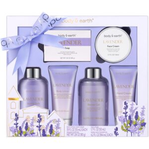 BODY & EARTH Bath and Body Gift Set - Luxurious 6 Pcs Bath Kit for Women, Relaxing Spa Set with Lavender Scent, Perfect Birthday Gift Set for Women Includes Bubble Bath, Shower...