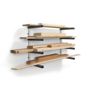 Bora 4-Level Lumber Storage Rack Wood and Garage Organization Space Saving Metal Shelf for Pipes, Boards, Plywood, and Building Materials - PBR-0420 White Gray