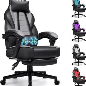 BOSSIN Gaming Chair with Massage, Ergonomic Heavy Duty Design with Footrest and Lumbar Support, Large Size Cushion High Back Office Chair, Big and Tall Gaming Computer Chair for...