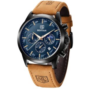 BY BENYAR Mens Watches Analog Quartz Chronograph Waterproof Wrist Watches for Men Fashion Business Work Casual Sport Designer Dress Watch with Calendar Elegant Gifts for Men
