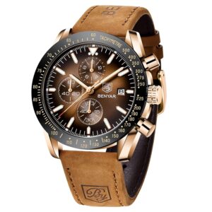 BY BENYAR Watch for Men Analog Quartz Chronograph Waterproof Luminous Designer Mens Wrist Watches Business Work Sport Casual Dress Watch with Silicone Strap Elegant Gifts for Men