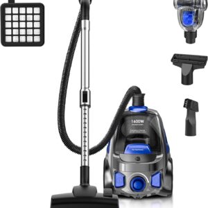 Canister Vacuum Cleaner, 32Kpa 1600W Bagless Vacuum Cleaner, Dust Full Indicator, H13 HEPA Filter, 3.7Qt Large Capacity, Lightweight Vac for Hard Floors, Carpet, Pet,...