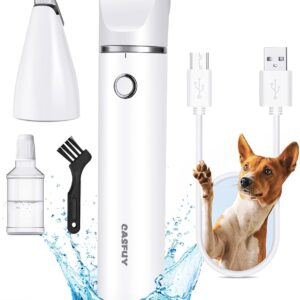 Casfuy Cordless Dog Paw Trimmer - Low Noise Small Dog Clippers with Double Blades USB Rechargeable Grooming Clipper for Dogs Cats and Small Pets for Trimming Hair Around Paws,...
