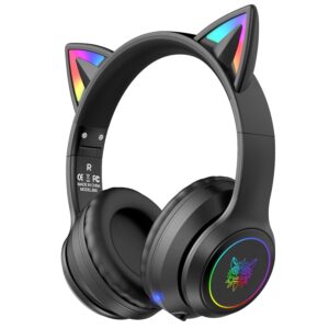 Cat Ear Bluetooth Headphones for Kids & Adults, 55H Play Time, Wireless Foldable & Wired Multi-Function LED Light Up Over Ear Headphones with Mic and Volume Control for...