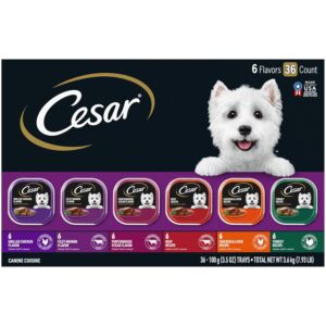 Cesar Wet Dog Food Classic Loaf in Sauce Grilled Chicken, Filet Mignon, Porterhouse Steak, Beef, Chicken & Liver and Turkey Variety Pack 3.5 oz. Easy Peel Trays (36 Count, Pack...