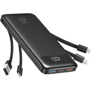 charmast 20000mAh Portable Charger with Built in Cables, 22.5W Travel Power Bank Fast Charging, USB C Cell Phone Battery Pack for iPhone 16/15/14/13/12/11 Series, iPad, Samsung,...
