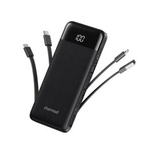 charmast Portable Charger with Built in Cables, Power Bank with Cords Wires, Slim 10000mAh Travel Battery Pack 6 Outputs 3 Inputs 3A Fast Charging for Samsung Google Pixel LG...