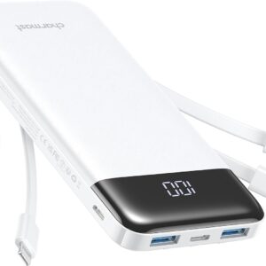 Charmast Portable Charger with Built in Cables, Power Bank with Cords Wires, Slim 10000mAh Travel Battery Pack 6 Outputs 3 Inputs 3A Fast Charging for Samsung Google Pixel LG...