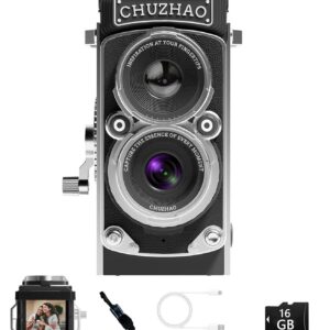CHUZHAO Vintage Mini Digital Camera, Portable TLR Style Retro Point and Shoot Compact Small Pocket 1080P FHD Video 12MP Autofocus Vlogging Camera with 16 GB Card for Beginners...