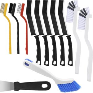 Cleaning Brush 12Pcs Set, Crevice Cleaning Brush with Scraper, Multi-Purpose Hard Bristle Deep Cleaning Brushes Supplies for Kitchen, Bathroom, Corner, Grout, Sink, Cup, Teapot,...