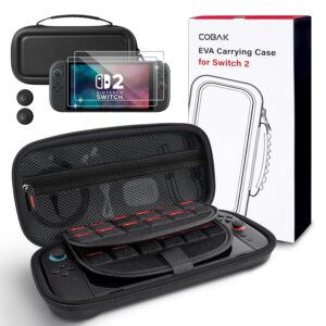 CoBak Large Capacity Carrying Case for Nintendo Switch 2 (2025) - 3 in 1 Accessories Bundle with 2 Screen Protectors, Thumb Grip Caps, 24 Game Cartridges, Hard Shell Portable...