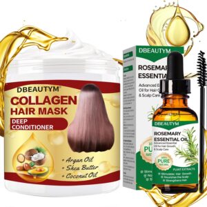 Collagen Hair Treatment Hair Mask & Rosemary Hair Growth Oil,Deep Conditioner Hydrating Hair Mask for Dry Damaged Hair,Hair Growth Oil for Hair Loss,Natural Hair Regrowth...