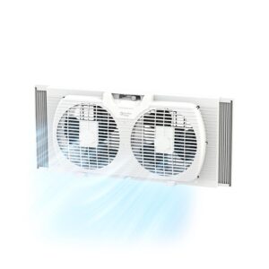 Comfort Zone Twin Window Fan with Reversible Airflow Control, 9 inch, Auto-Locking Expanders, 2 Speed Fan, Dual Fan, Exhaust, Airflow 9.84 ft/sec, Ideal for Home, Kitchen,...