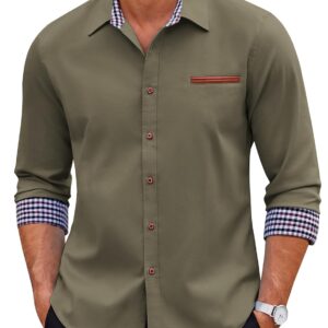 COOFANDY Men's Casual Dress Shirt Button Down Shirts Long-Sleeve Plaid Collar Denim Work Shirt